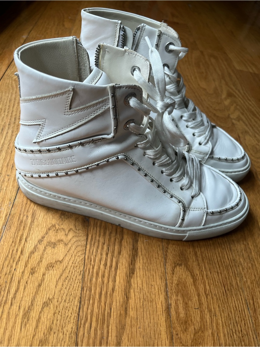 Zadig & Voltaire White Leather High-Top Sneakers with Stud Detail